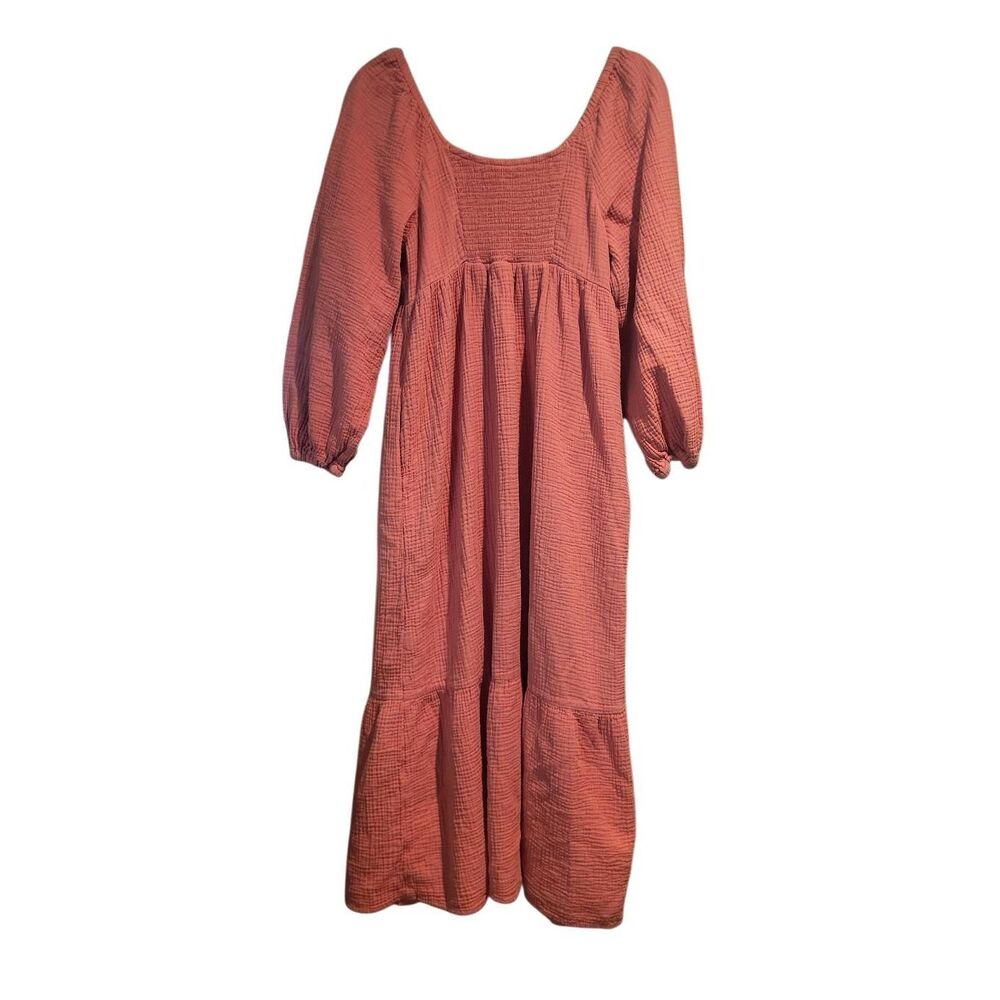 Universal Thread Dress Women's XS Salmon Pink Gauze Cotton Balloon Sleeve Mid - Picture 2 of 5